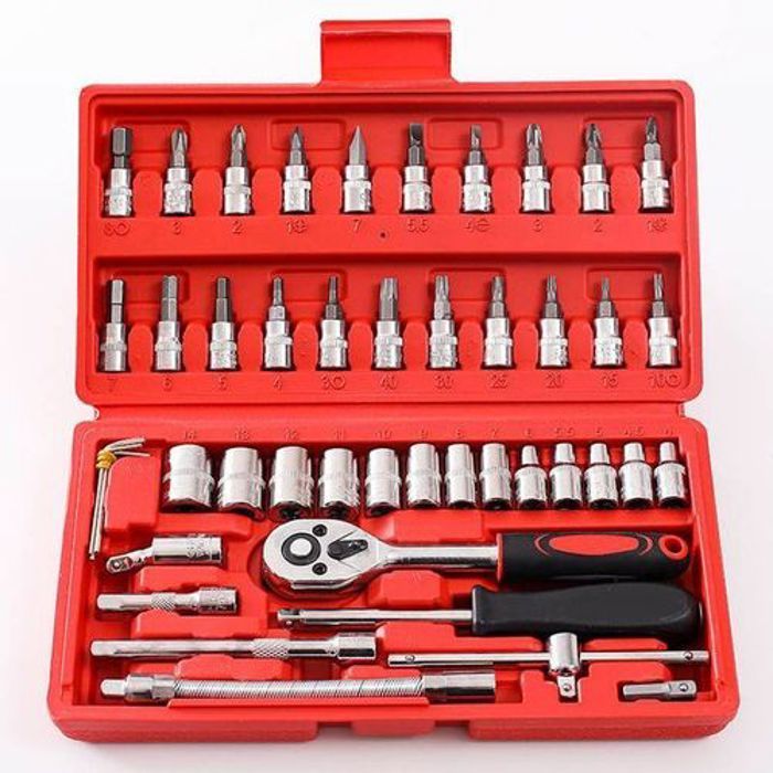 Jeu d'outils - Non spécifié - 46 pièces - Acier au chrome vanadium - Réparation automobile - Boîte de rangement