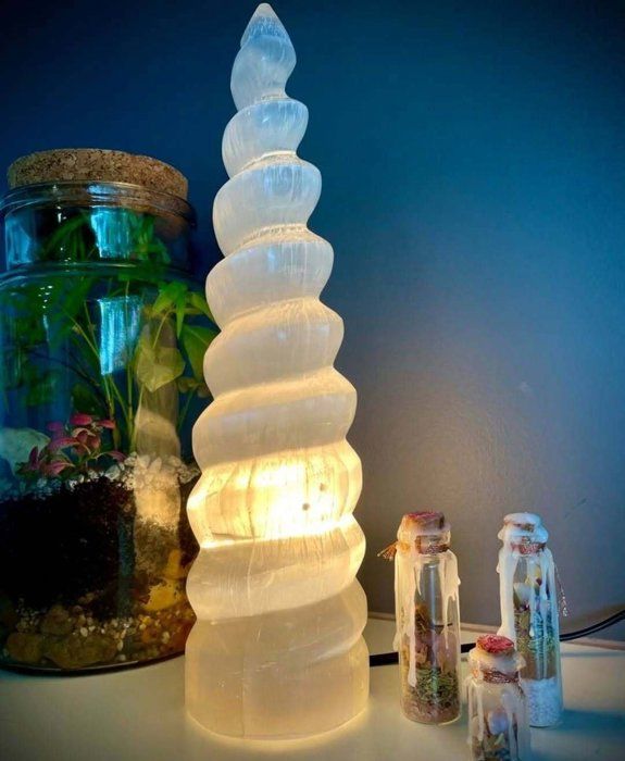 Lampe - Selenite - Spirale - 25 cm - Bois - Électrique