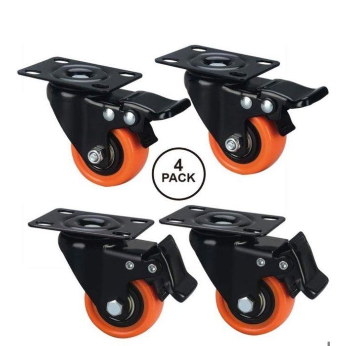Roues pivotantes - GENERIC - Lot de 4 - Orange - Avec frein - Résistantes à l'usure