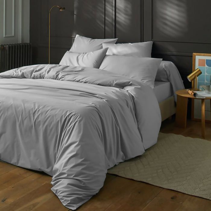 Housse de couette + 2 taies d'oreiller Percale de coton gris 240x220 cm