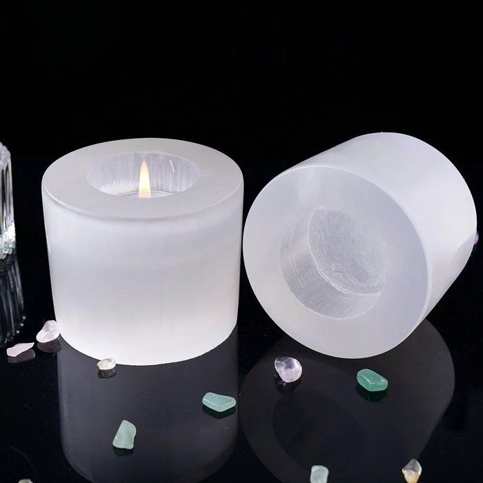 Bougies - Selenite Crystals - Cylindre - 2 pièces - Pierre - Blanc