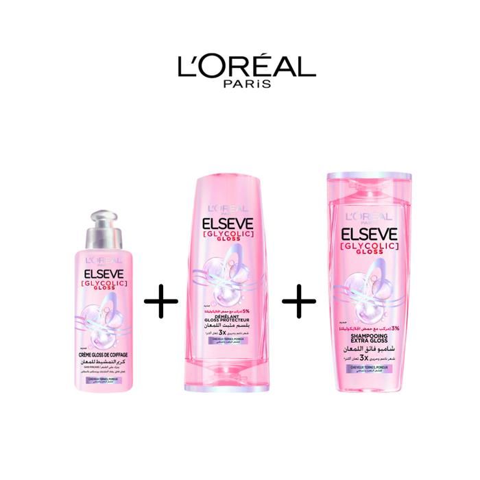 Pack soin complet glycolic gloss: Shampoing+ Démélant+ Crème,