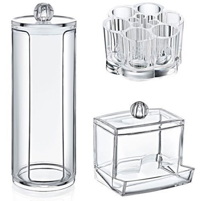 Lot de 3 Boîtes cosmétiques pour tampons de Coton Tiges, Cure-dent et Maquillage
