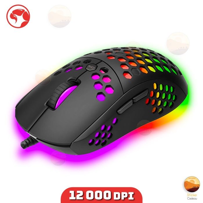 Souris gamer Scorpion G961 RGB Gaming Mouse USB Honeycomb 75g, 12000 DPI 6 Programmable Buttons