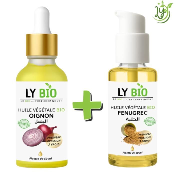 Pack Huile Oignon et Fenugrec - LYBIO - 50ml - Pipette et Pompe - Soin Cheveux Mixte