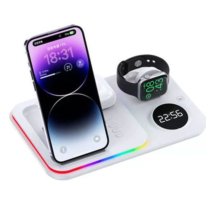 chargeur sans fil 5 en 1, réveil lumineux RGB station de charge rapide 30W