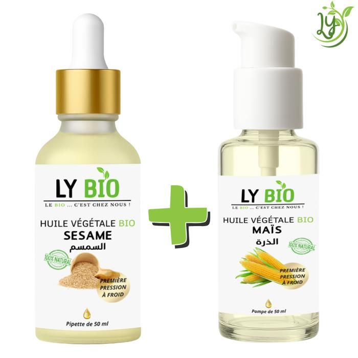 Pack d'huiles - LYBIO - Huile de sésame 50ml - Huile de maïs 50ml - Hydratant - Mixte