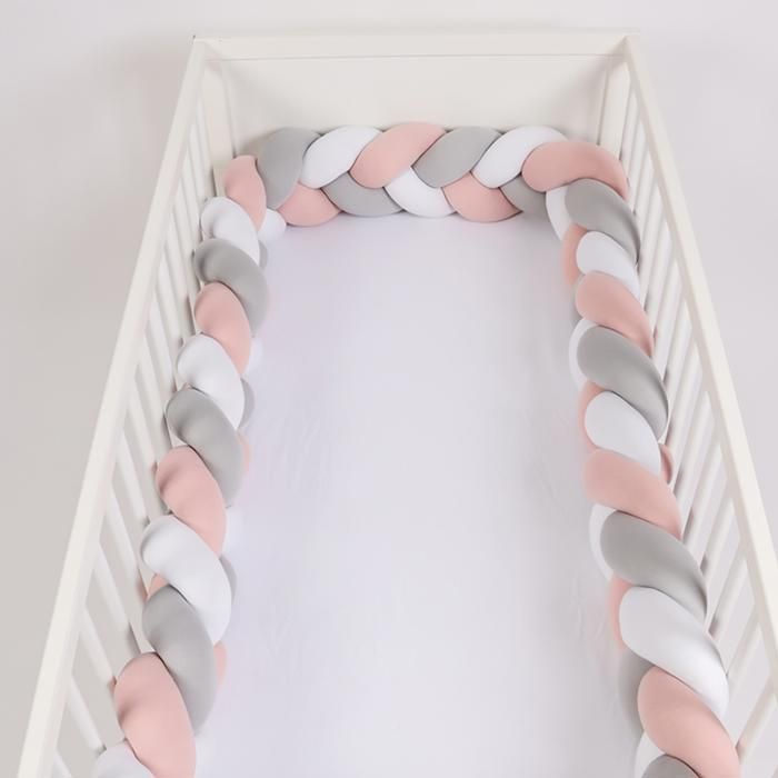 tour de lit 3 M vieux rose gris blanc