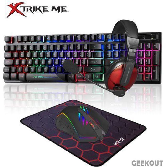 Pack Gaming - Xtrike - Combo 4 en 1 - Casque 40mm - Souris 3600 DPI - Clavier RGB 104 touches