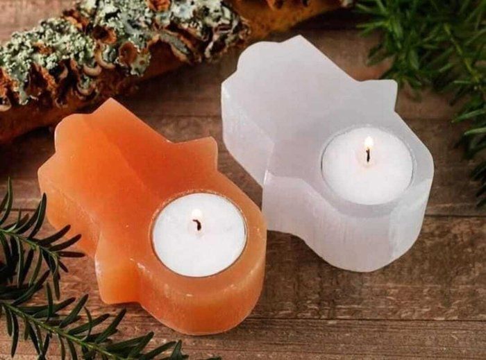 Bougie - Selenite - Quintettes - Blanc - Pierre - 2 unités
