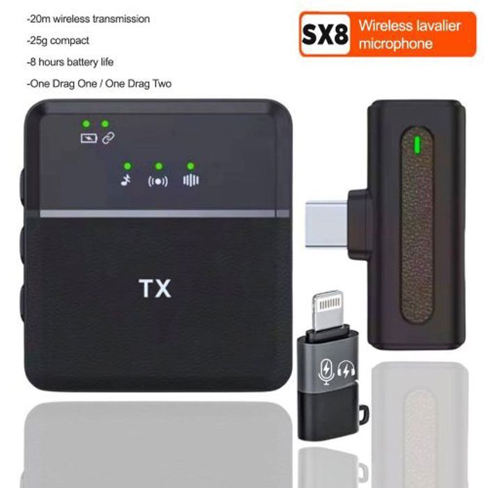 Microphone sans fil - SX8 - Lavalier - 20 mètres - Compatible Android & iPhone - Réduction de bruit