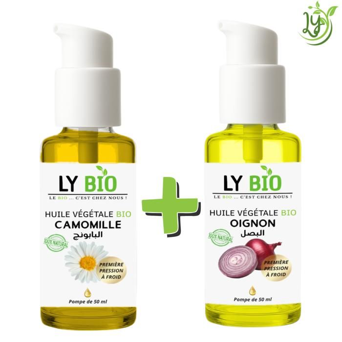 Pack de soins - LYBIO - HUILE CAMOMILLE 50ML - HUILE OIGNON 50ML - Apaisant - Anti-chute - Naturel