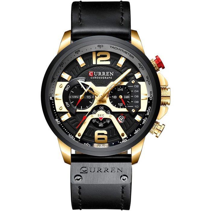 Montre de sport décontractée pour homme en cuir style militaire