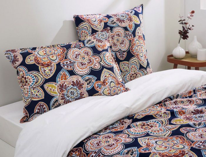 Taie d'oreiller - LINVOSGES - 65/65 cm - Imprimée fleurie - Percale 100% coton - Lavable à 60°