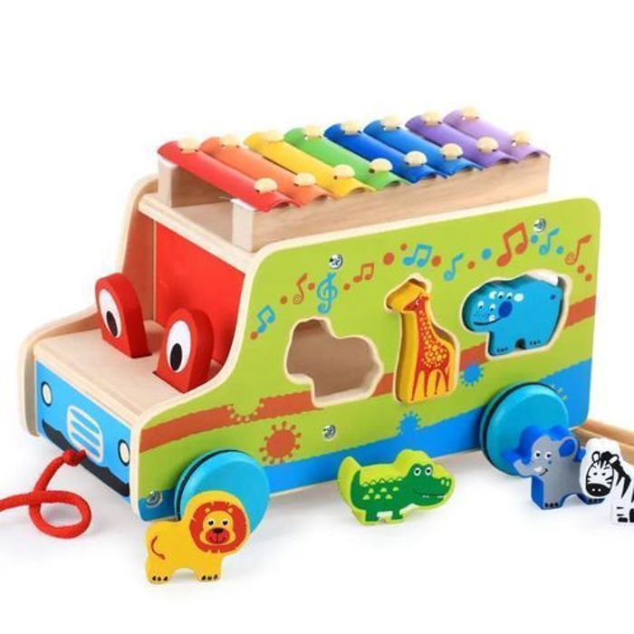 Voiture Éducative en Bois – Jouet Multifonction pour Enfants
