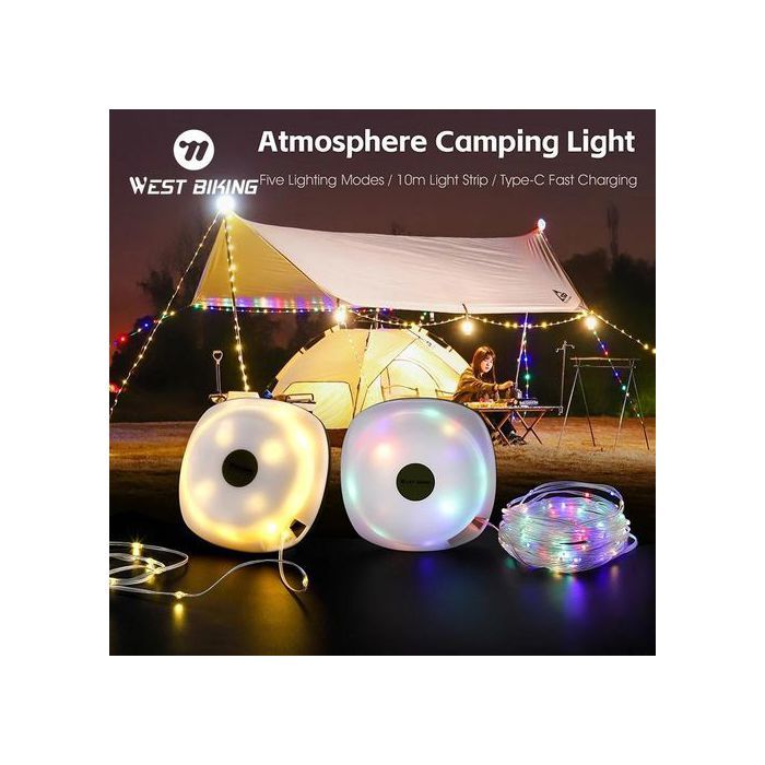 Lampe de camping aste à LED, Guirlande Lumineuse Escamotable Portative Imperméable Extérieure