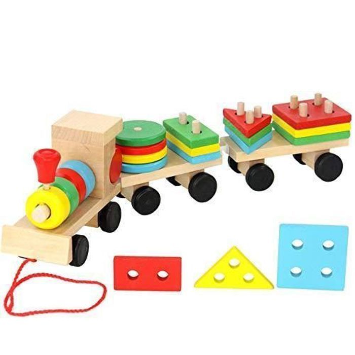 Jouet en bois - Train Montessori - Utilisation intérieure - Pour enfants de 3 à 5 ans - Mixte