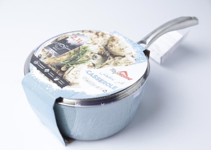 CASSEROLE FORGÉE REVÊTU 20CM BLEU+ COUV EN VERRE