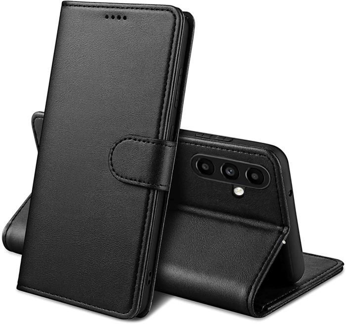 Fodral - Phonillico® - Samsung Galaxy A56 5G - Svart Plånbok - Halvstyvt - Lädereffekt