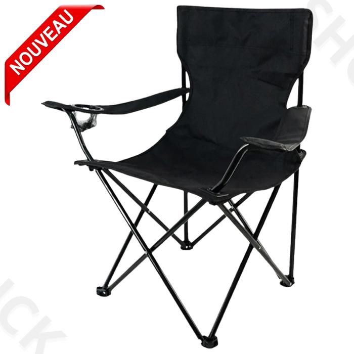 Chaise camping,portable,pliante siège de plage avec porte-gobelet-Noir