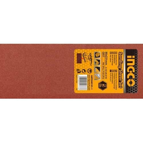 INGCO Jeu feuilles abrasives ponçage5pcs 264*115mmFS3502 [AKFS264115] - Ensemble de feuilles de ponçage