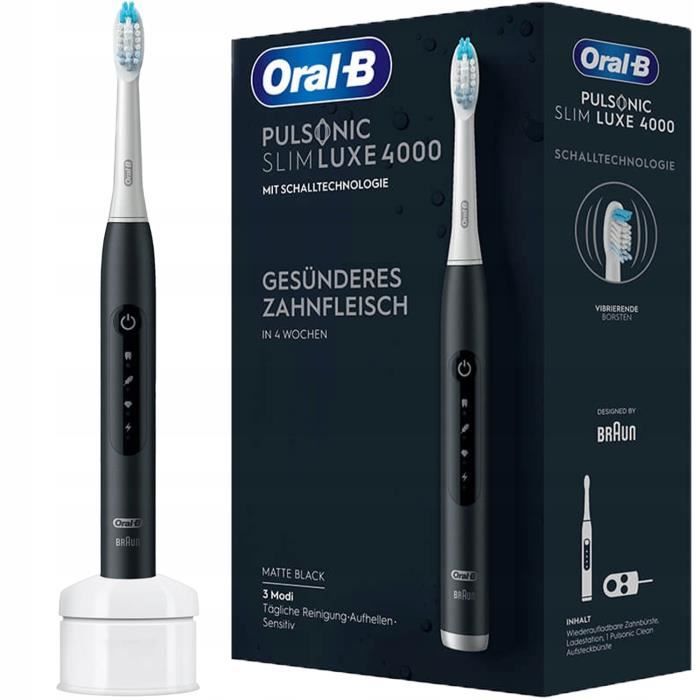 Brosse à dents sonique - Oral-B - Pulsonic Slim Luxe 4000 - Black Matt - 3 modes - Batterie longue durée