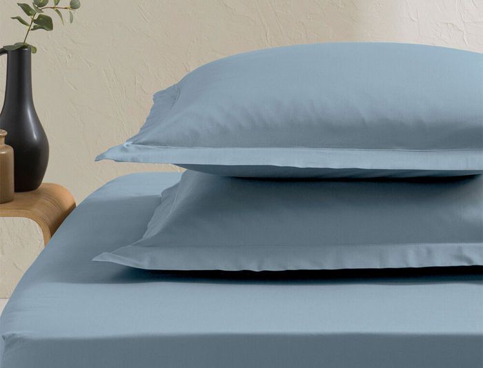 Taie d'oreiller - LINVOSGES - 50/70 cm - Percale de coton - Bleu brume - Finition bourdon