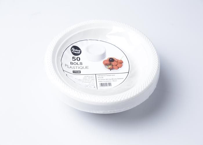 Bol en Plastique - 17 cm - Lot de 50 - Blanc - Pratique pour Repas Informels