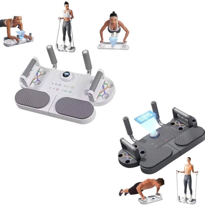Plateforme de pompes portable avec élastiques de résistance, dispositif d'entraînement pour bras et abdominaux.(Couleur aléatoire)