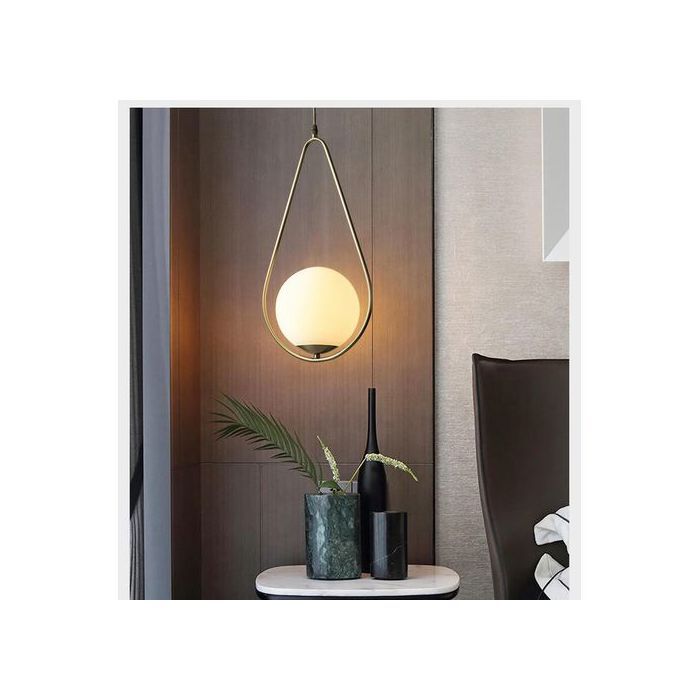 Suspension Boule Verre oval Gold -E27- + Ampoule LED offerte