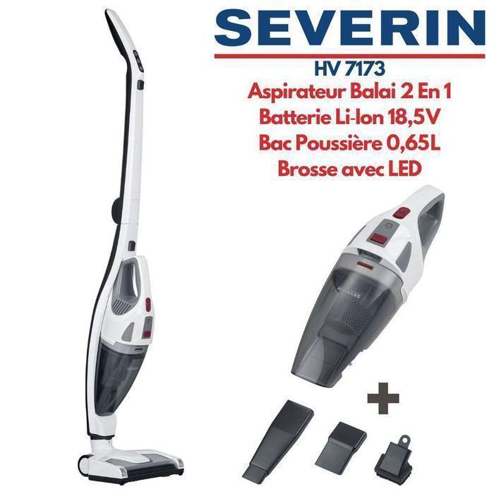 Severin HV 7173 Aspirateur Balai 2 en 1 sans Fil Brosse électrique avec éclairage LED Apirateur à Main Amovible