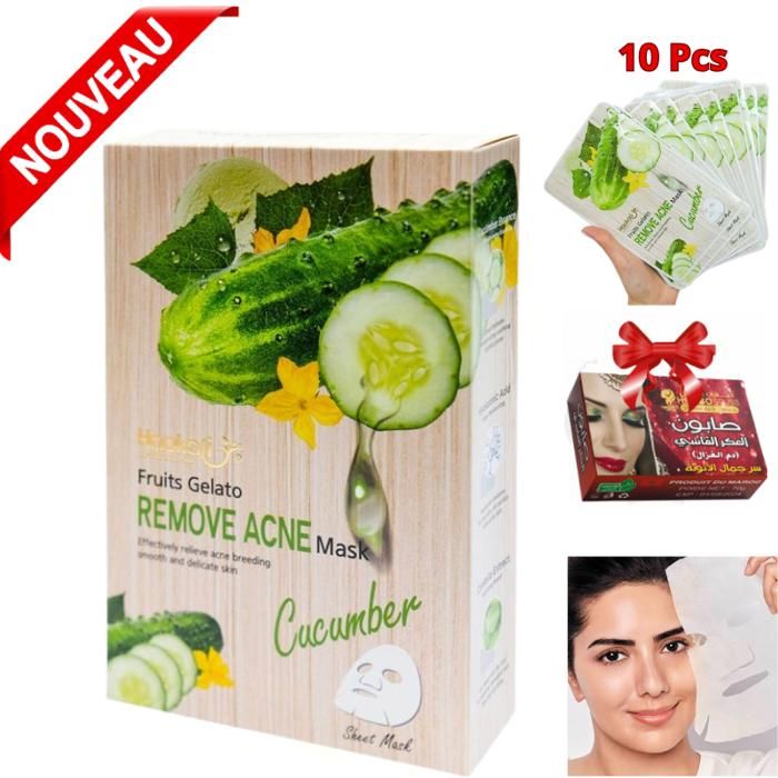 Masques Blanchissants ANTI-ÂGE Wokali Facial à base de concombre contre l'acné 10 Pièces