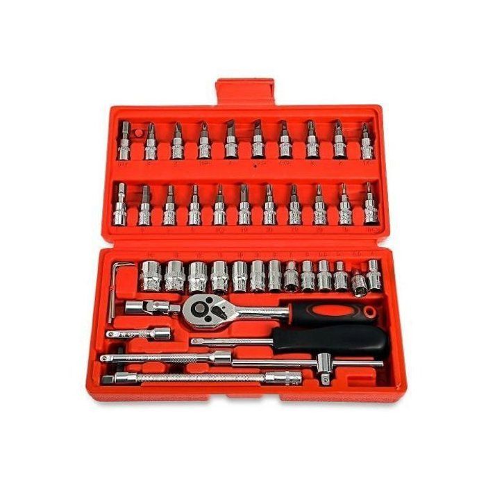 46 Pièces Jeu D'embouts De Tournevis Clé à Cliquet Vis De Réparation Kit D'outils Clé à Douille Plate Tête Hexagonale Réparation