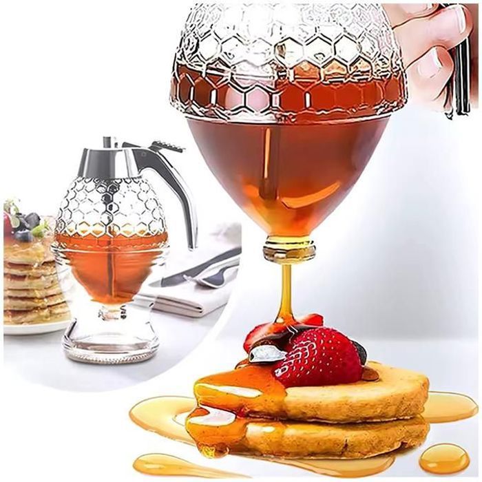 Distributeur de Miel Pot à Miel Transparent Bouteille à Presser Polyvalente Honey Dispenser