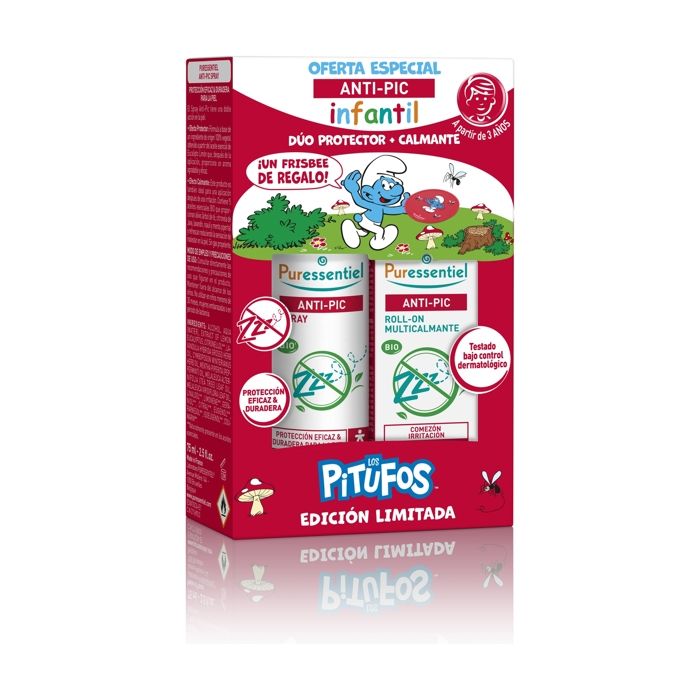 PURESSENTIEL - Pack anti-moustiques schtroumpf 75 ml + 5 ml + frisbee