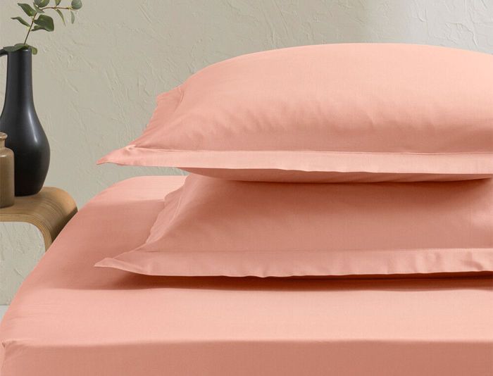 Taie d'oreiller - LINVOSGES - 65x65 cm - Percale - Blush - Finition bourdon ton sur ton