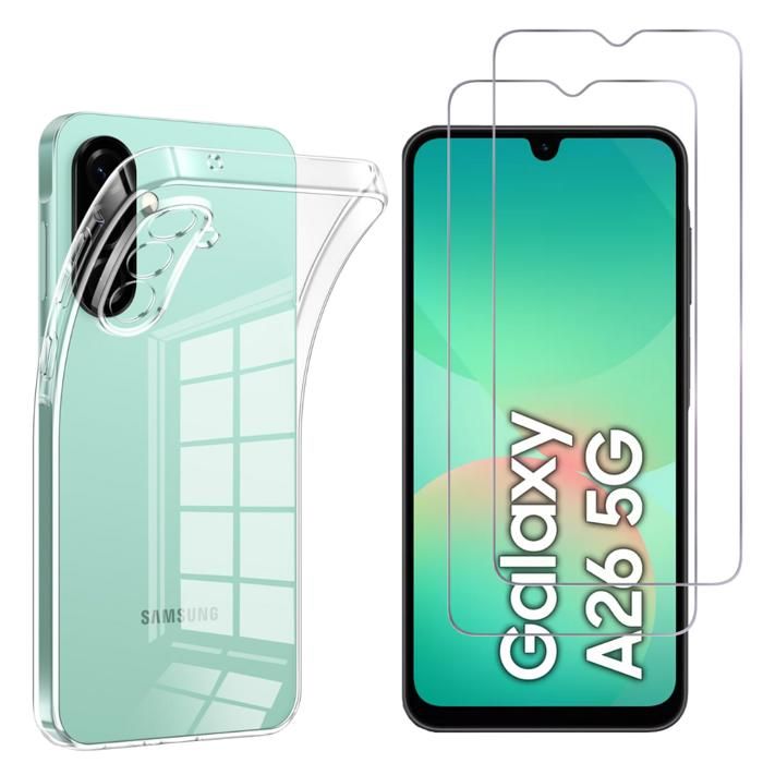 Skal och skärmskydd - Phonillico® - Samsung Galaxy A26 5G - Flexibel - Transparent - 2 st Härdat Glas