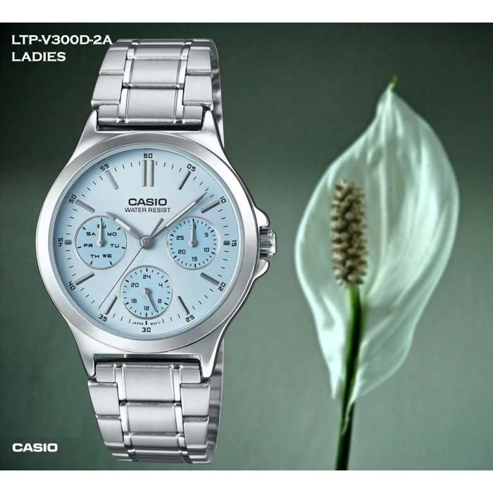 Casio montre pour femme cadran bleu personnalité six aiguilless bracelet en métal -ltp-v300d-2audf