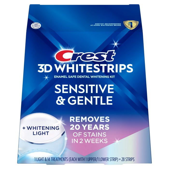 Crest 3D Whitestrips Sensitive & Gentle + Lampe LED, 14 traitements