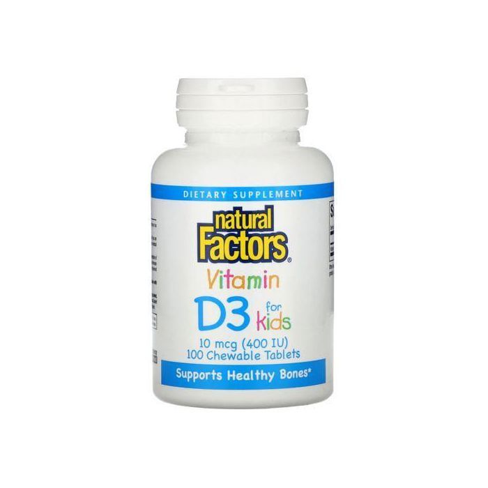 Natural Factors Vitamine D3, 400 IU - arôme fraise pour enfants - système immunitaire, 100 comprimés à croquer