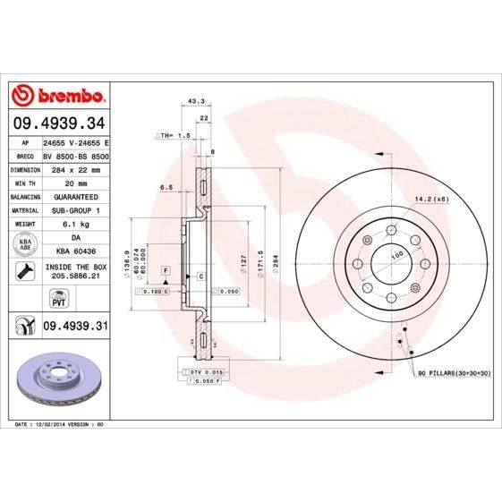 BREMBO Kit de Disque de frein 09.4939.34 - 2 pièces