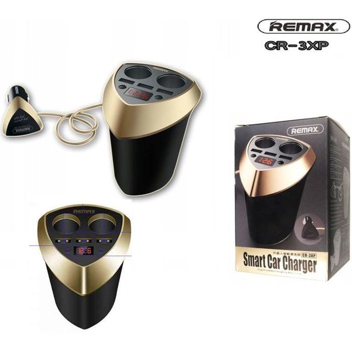 Remax CR-3XP 5in1 chargeur de voiture 3USB 2Interface allume-cigare 3.4A rapide Smart Split Led affichage