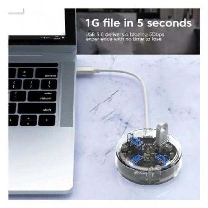 Multi Splitter USB 3.0 - Transparent - Adaptateur Type C - Pour Macbook et PC - 4 en 1 - 5Gbps