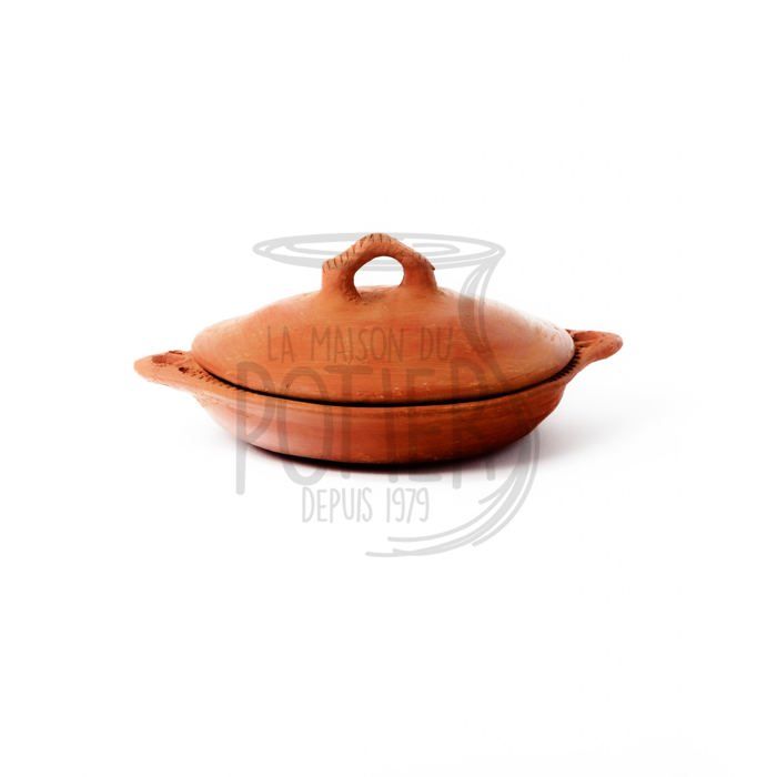 Tajine - Artisanale - Plat de cuisson ovale - Terre cuite - Non vernie - Décoré à la main