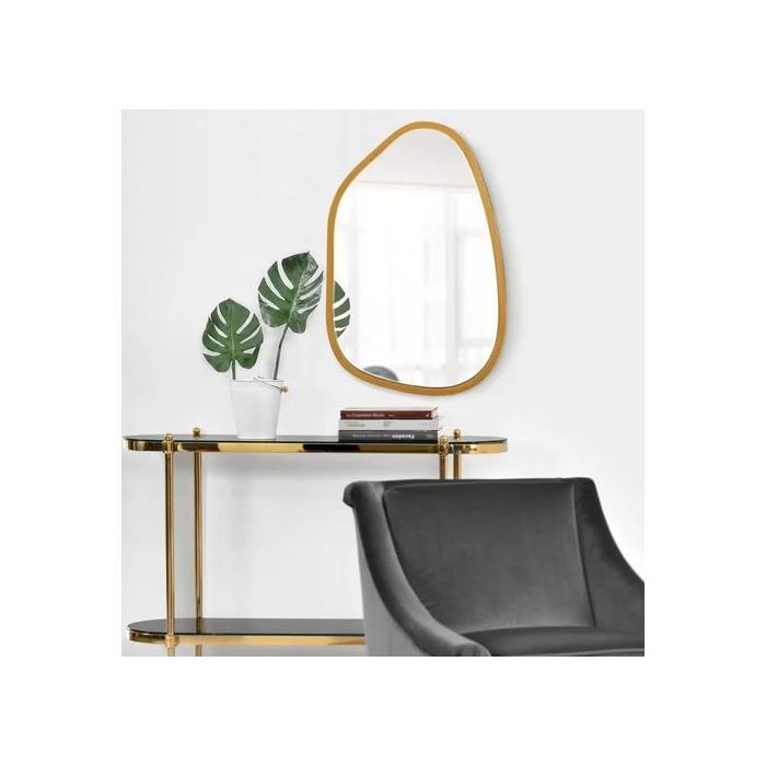 Miroir Mural Design Stylé Asymétrique cadre jaune 62X52CM