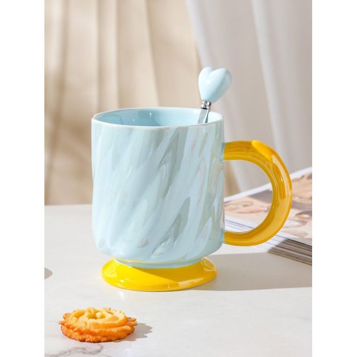 Tasse - MIEVIC - CY-8448-4 - Céramique - Design cœur jaune - Capacité généreuse