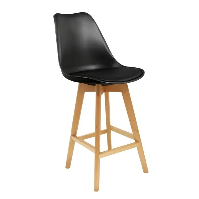 FAVELA tabouret de bar en noir et pieds bois