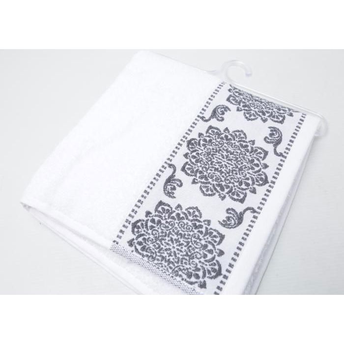 Serviette à mains - Flower - 450g - Blanc et gris - 50x90 cm - Coton naturel