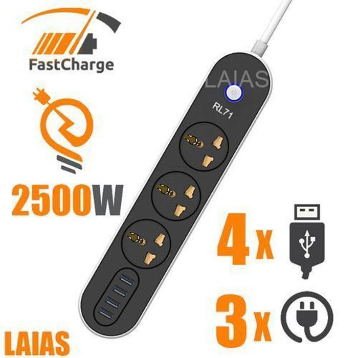 Rallonge intelligente haute sécurité Multiprise 4 USB à chargement rapide, 3 prises universelle