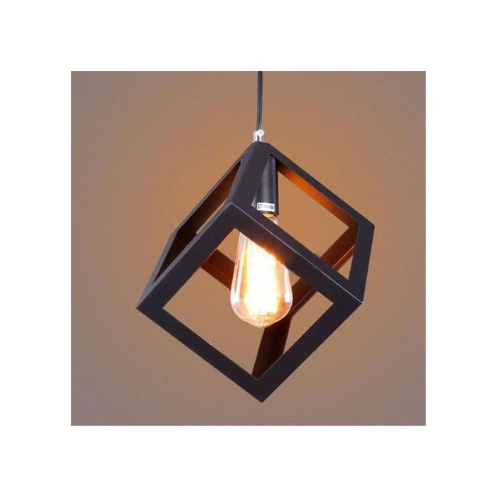 Suspension Cube Noir + Ampoule à Filament LED 4W